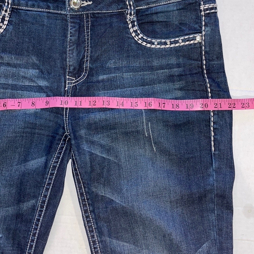 LA IDOL JEANS 15 ROSE Flair LEG JEANS RHINESTONES 5-POCKET ZIPFLY - Picture 7 of 16